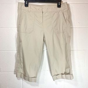 Liz Claiborne Tan Flat Front Cuffed Hem Capris